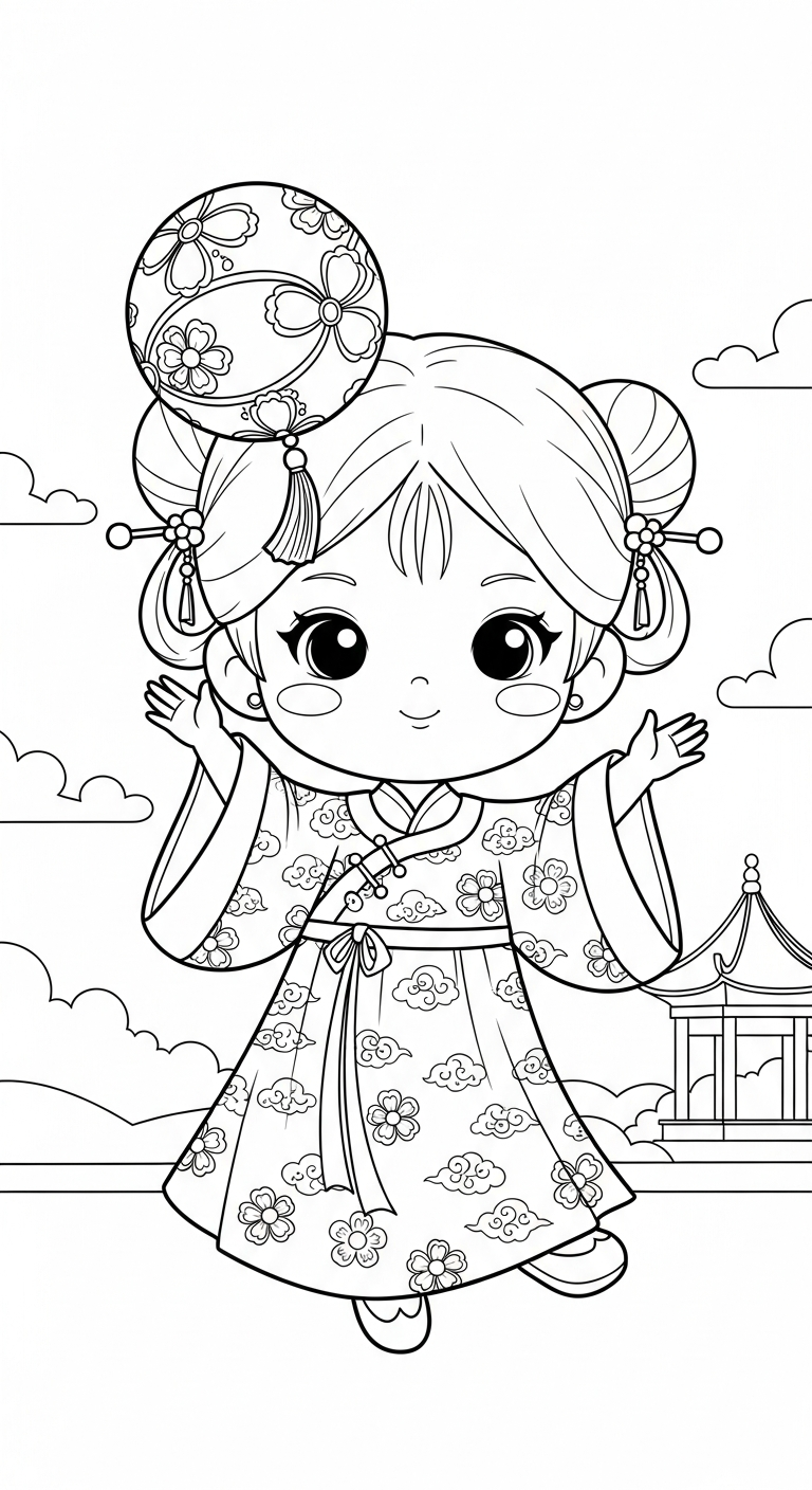 in tranh tô màu công chúa cổ trang chibi cho bé 1