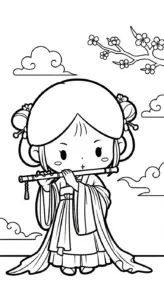tải file tranh tô màu công chúa cổ trang chibi