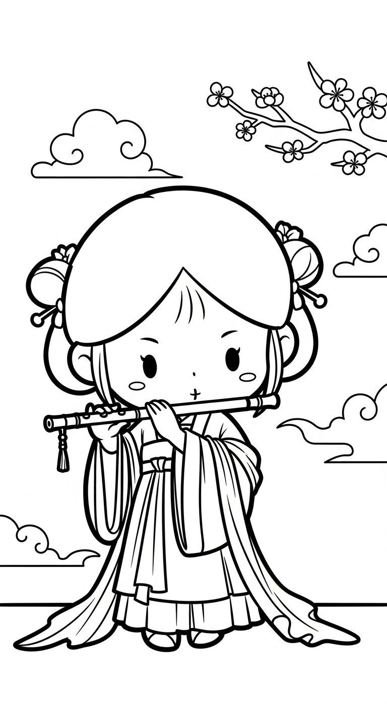 tải file tranh tô màu công chúa cổ trang chibi