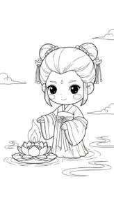 download tranh tô màu công chúa cổ trang chibi miễn phí