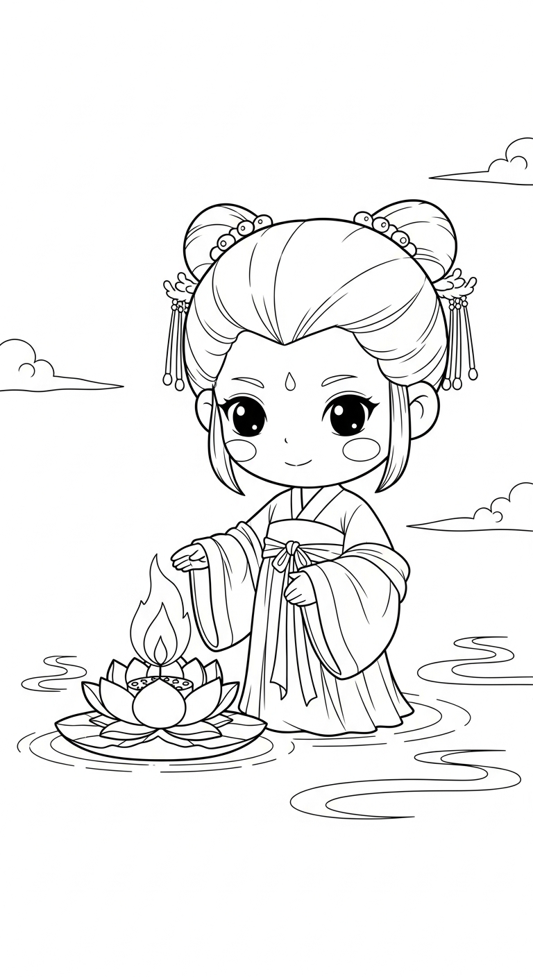 download tranh tô màu công chúa cổ trang chibi miễn phí