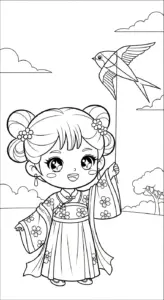 tải tranh tô màu công chúa cổ trang chibi cho bé 3 tuổi
