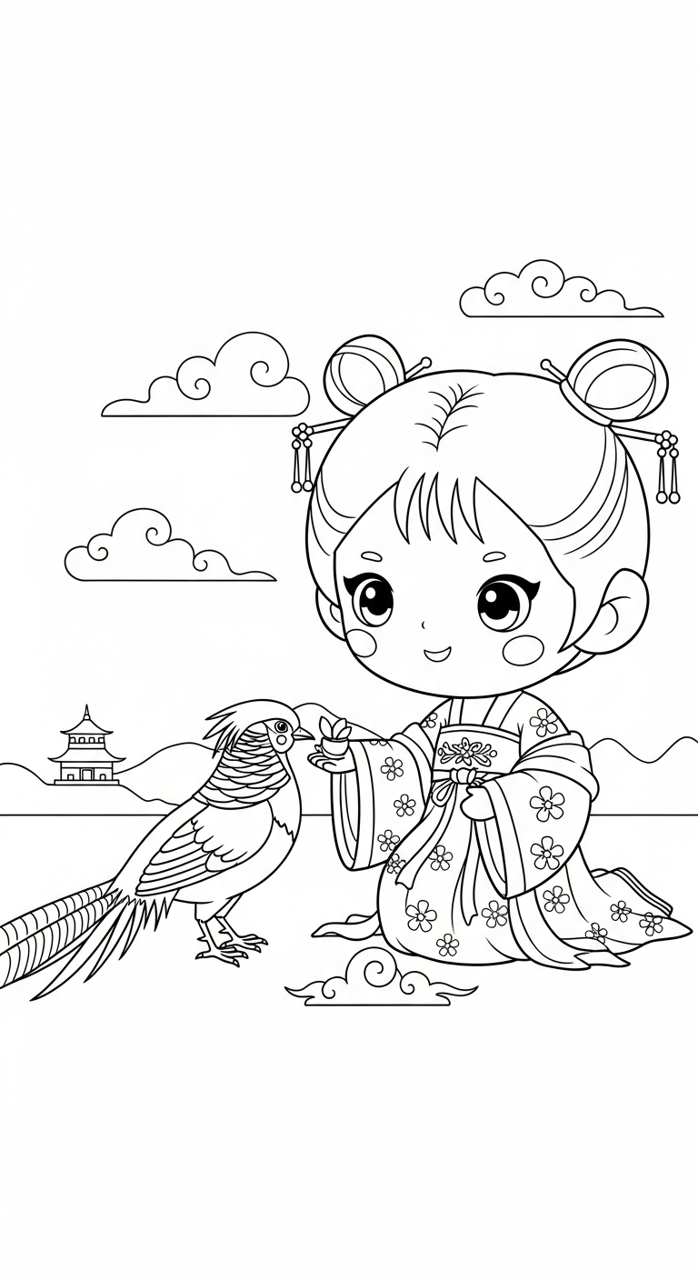 tải hình tô màu công chúa cổ trang chibi cho bé 7 tuổi