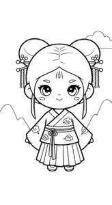 tranh tô màu công chúa cổ trang chibi cho bé đơn giản