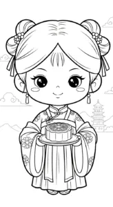 hình tô màu công chúa cổ trang chibi cho bé 5 tuổi
