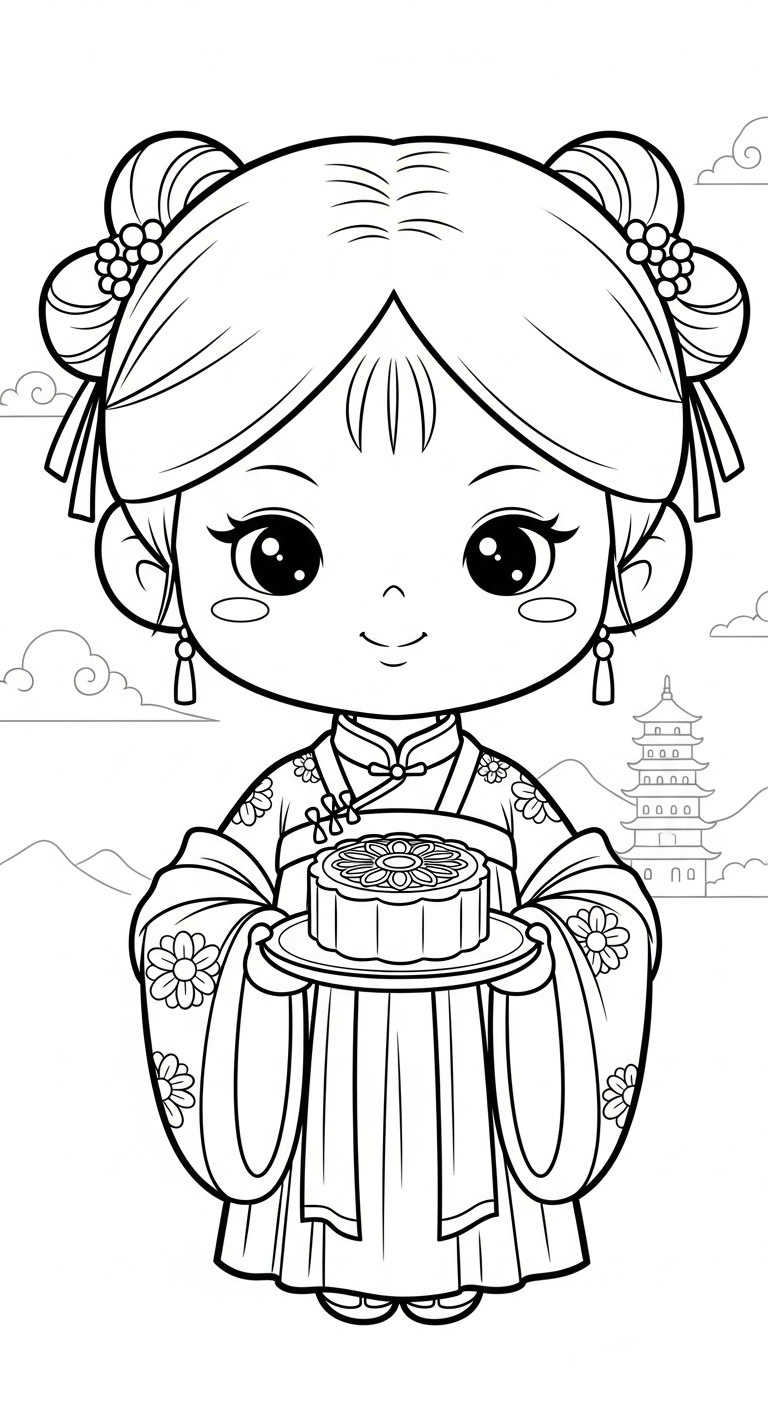 hình tô màu công chúa cổ trang chibi cho bé 5 tuổi