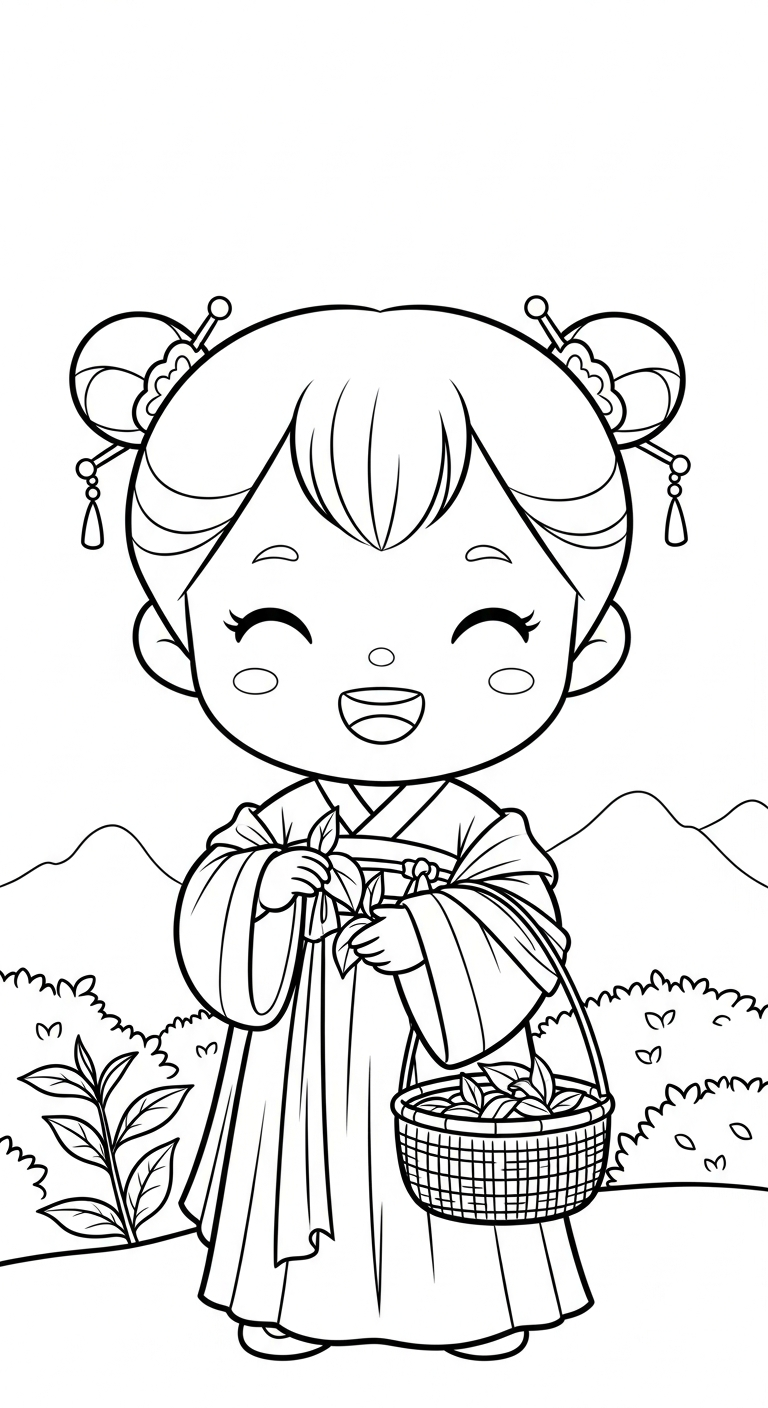 hình tô màu công chúa cổ trang chibi cho bé 6 tuổi