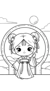 hình tô màu công chúa cổ trang chibi cho bé 5 tuổi miễn phí