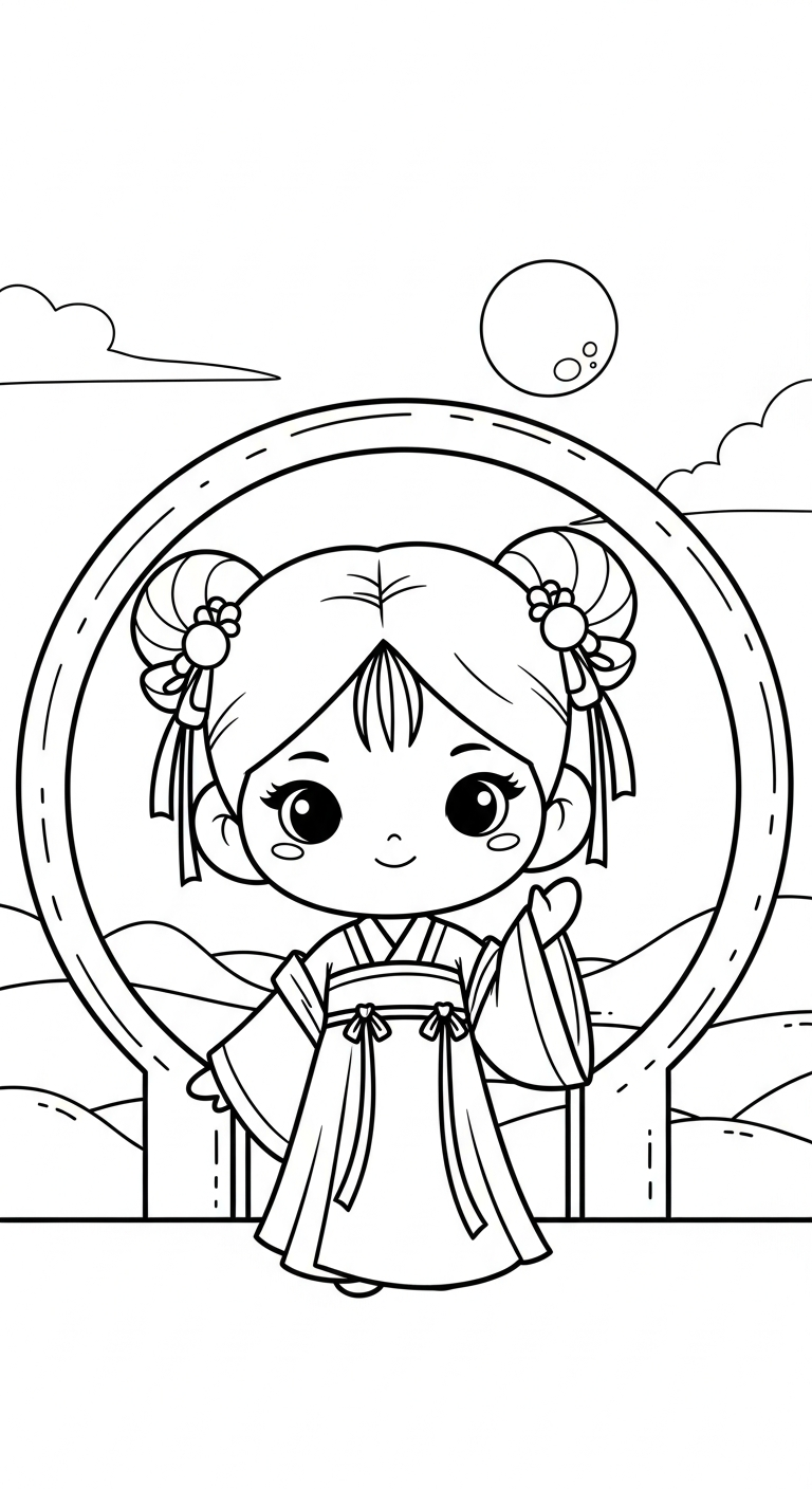 hình tô màu công chúa cổ trang chibi cho bé 5 tuổi miễn phí 1
