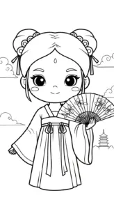 in tranh tô màu công chúa cổ trang chibi cho bé 6 tuổi