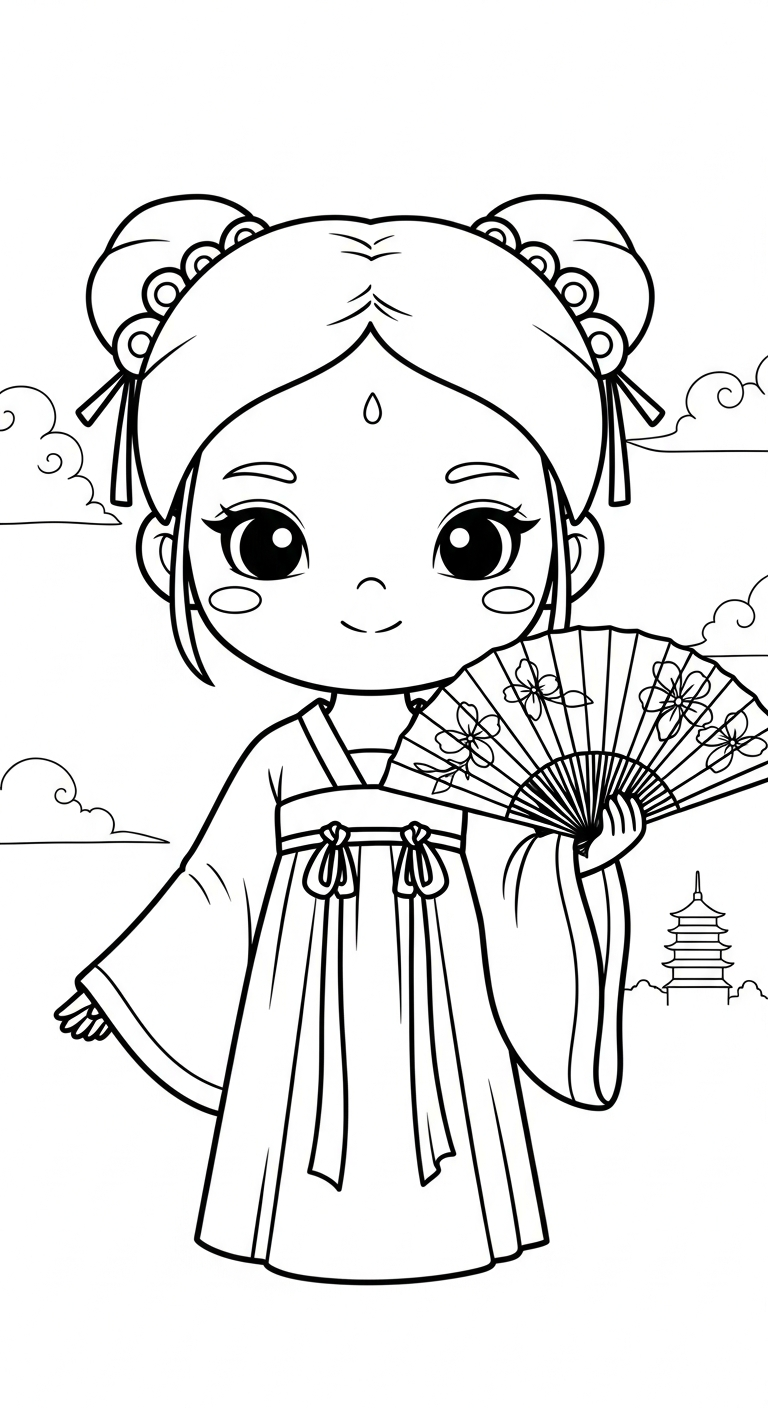 in tranh tô màu công chúa cổ trang chibi cho bé 6 tuổi