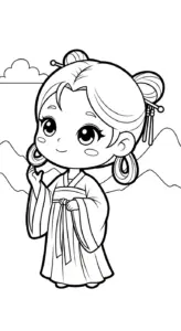 mẫu tranh tô màu công chúa cổ trang chibi cho bé
