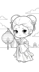 file hình tô màu công chúa cổ trang chibi cho bé in