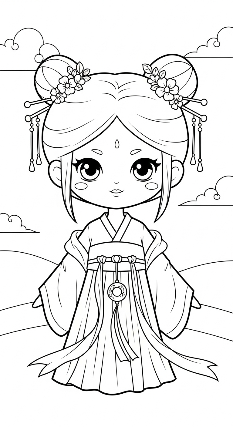 tranh tô màu công chúa cổ trang chibi pdf
