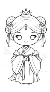 tranh tô màu công chúa cổ trang chibi cho bé