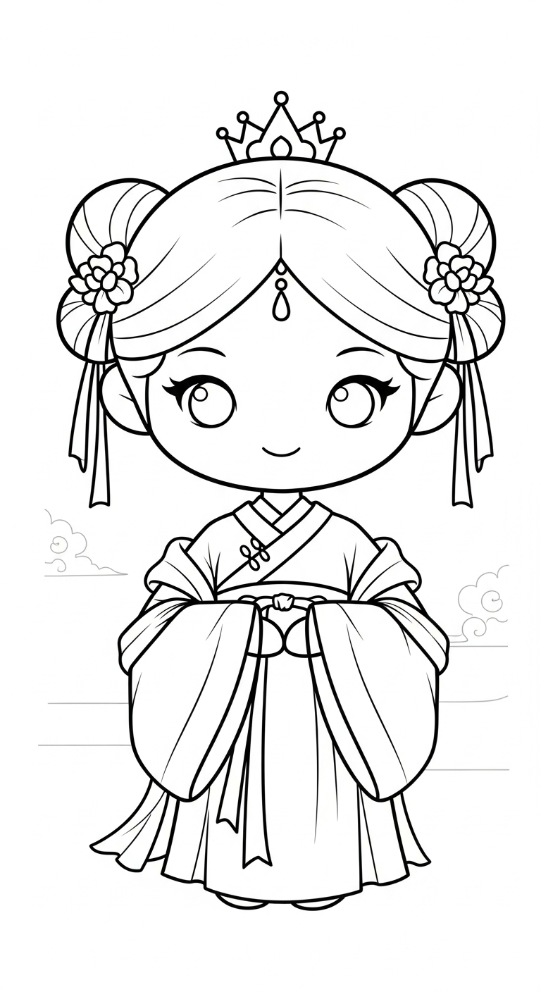 tranh tô màu công chúa cổ trang chibi cho bé 1