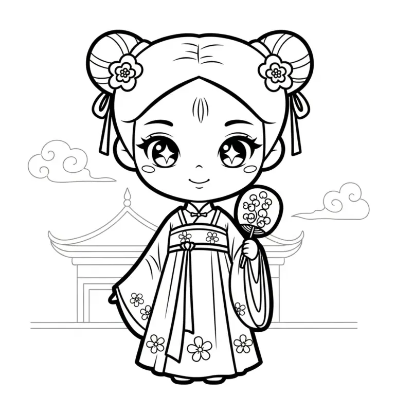 Tranh tô màu Công chúa cổ trang chibi