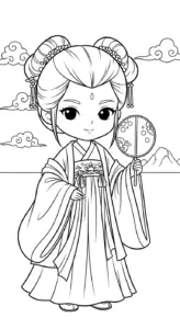 hình tô màu công chúa cổ trang chibi cho bé tải miễn phí