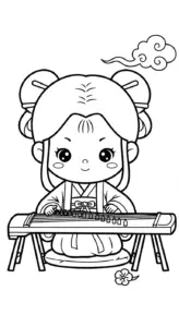 tải hình tô màu công chúa cổ trang chibi