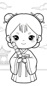 in hình tô màu công chúa cổ trang chibi cho bé 6 tuổi