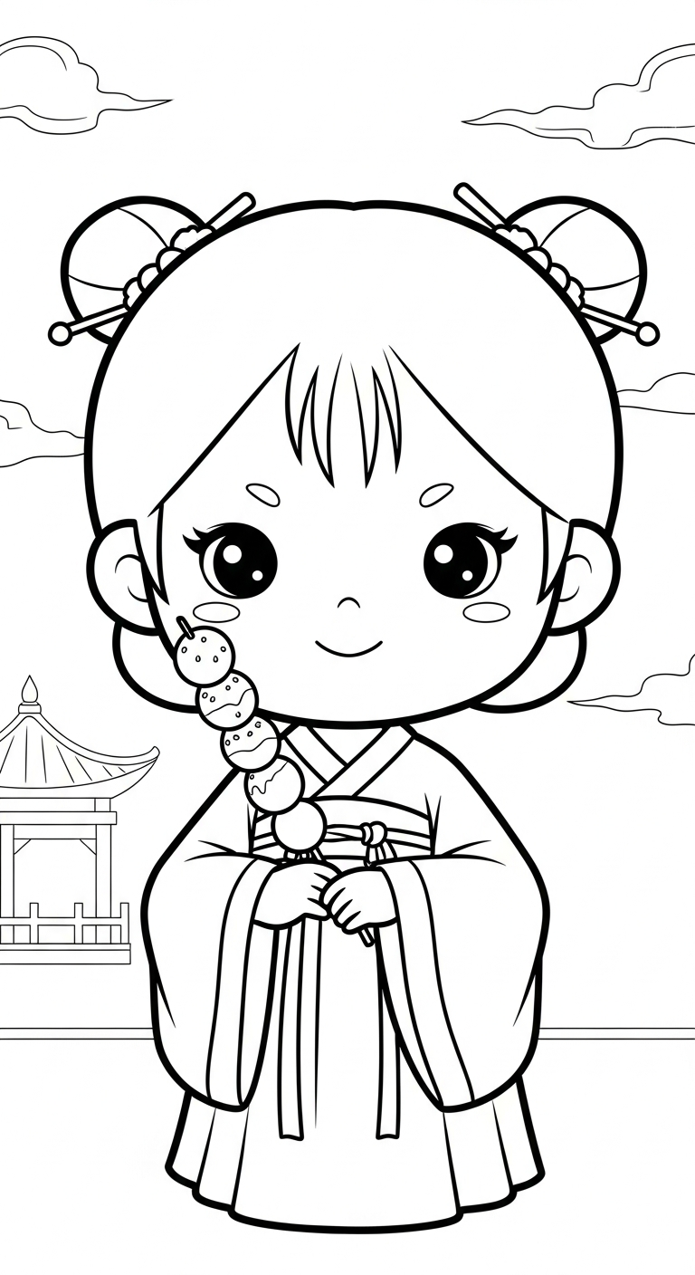 in hình tô màu công chúa cổ trang chibi cho bé 6 tuổi