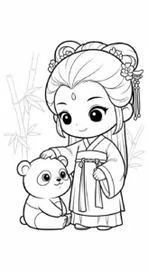tải file tranh tô màu công chúa cổ trang chibi