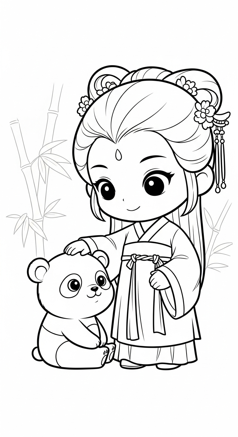 tải file tranh tô màu công chúa cổ trang chibi 1