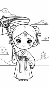 tranh tô màu công chúa cổ trang chibi cho bé