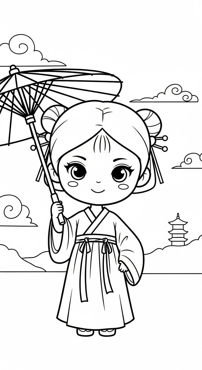 tranh tô màu công chúa cổ trang chibi cho bé