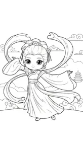 hình tô màu công chúa cổ trang chibi cho bé 7 tuổi miễn phí