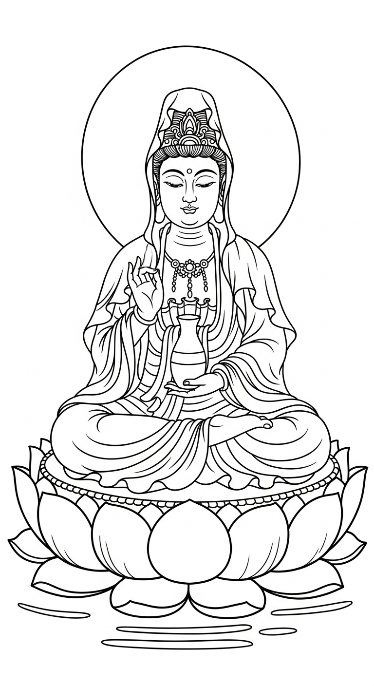 mẫu tranh tô màu quan âm bồ tát cho bé
