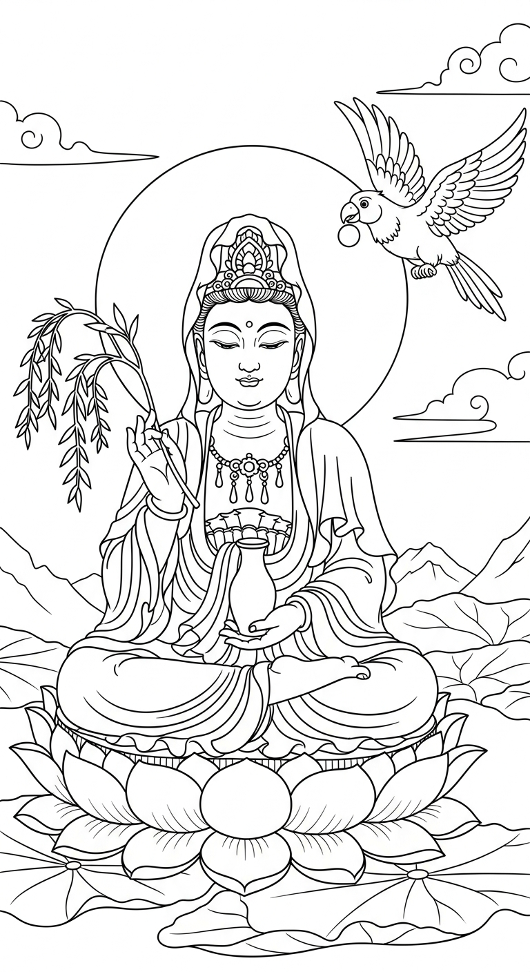 in hình quan âm bồ tát cho bé tập tô 1