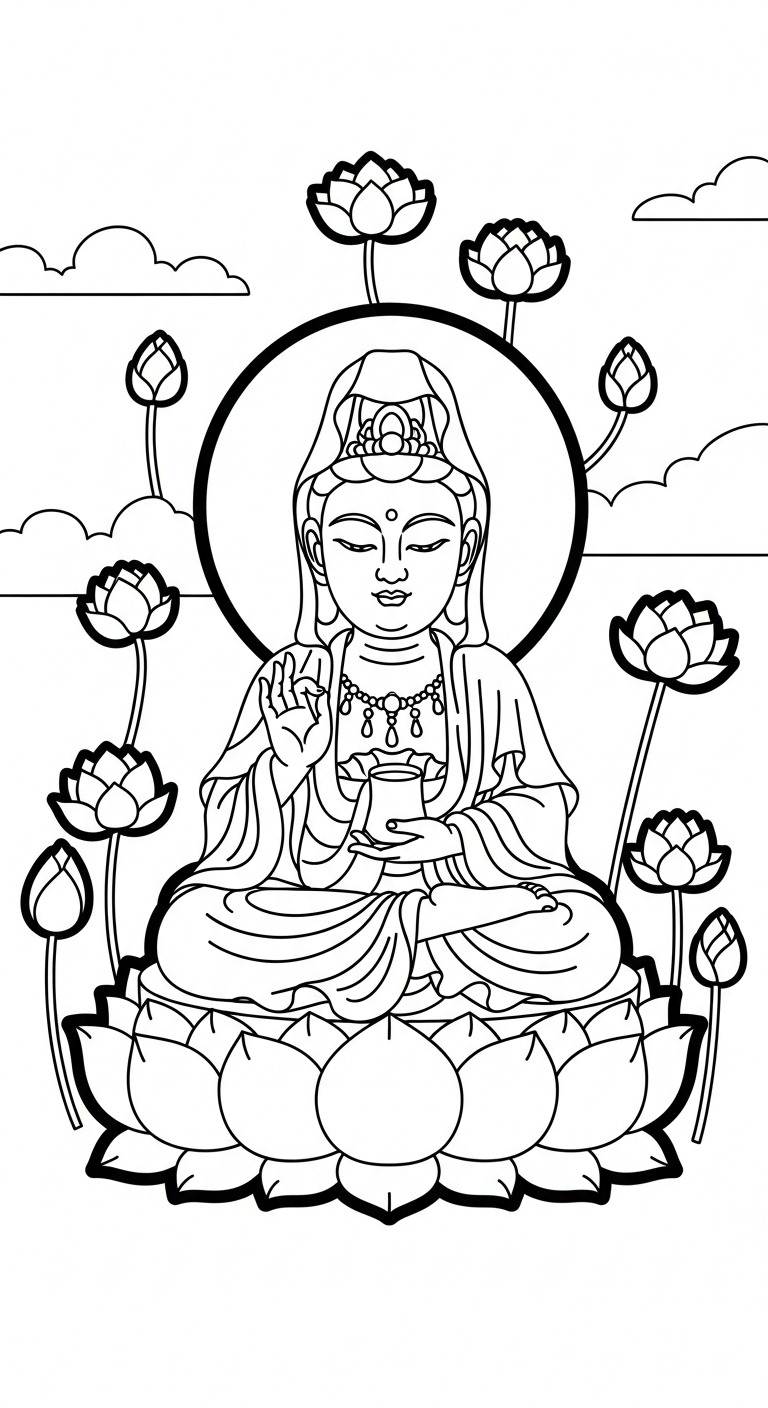 in hình quan âm bồ tát cho bé tập tô