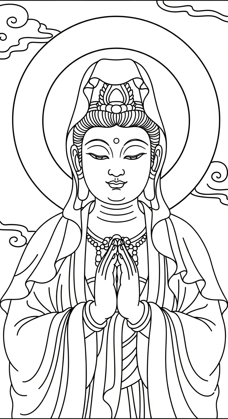 tranh tô màu quan âm bồ tát cho bé 6 tuổi