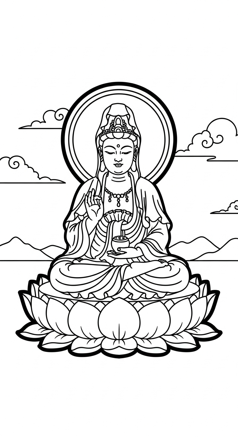 tải hình tô màu quan âm bồ tát cho bé miễn phí