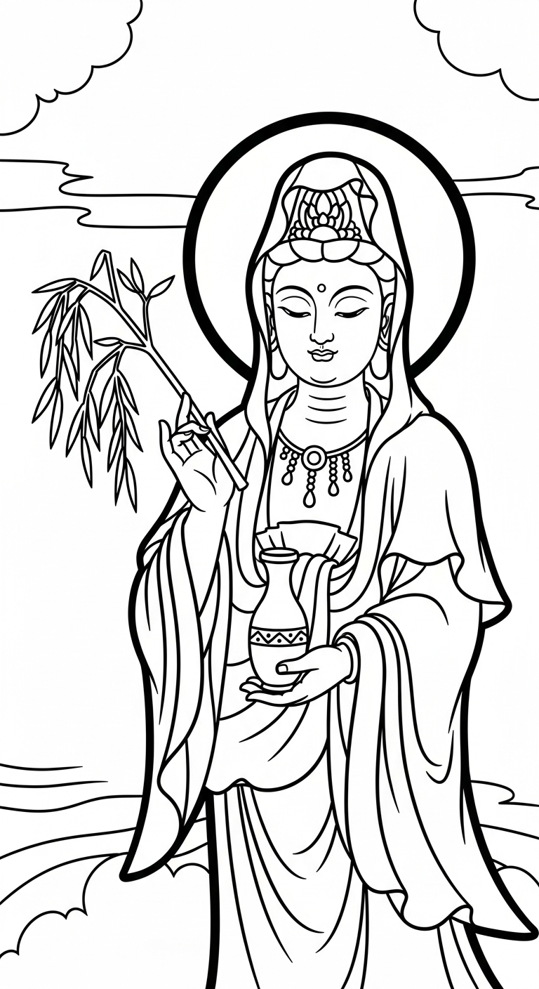 tải hình tô màu quan âm bồ tát cho bé miễn phí 1