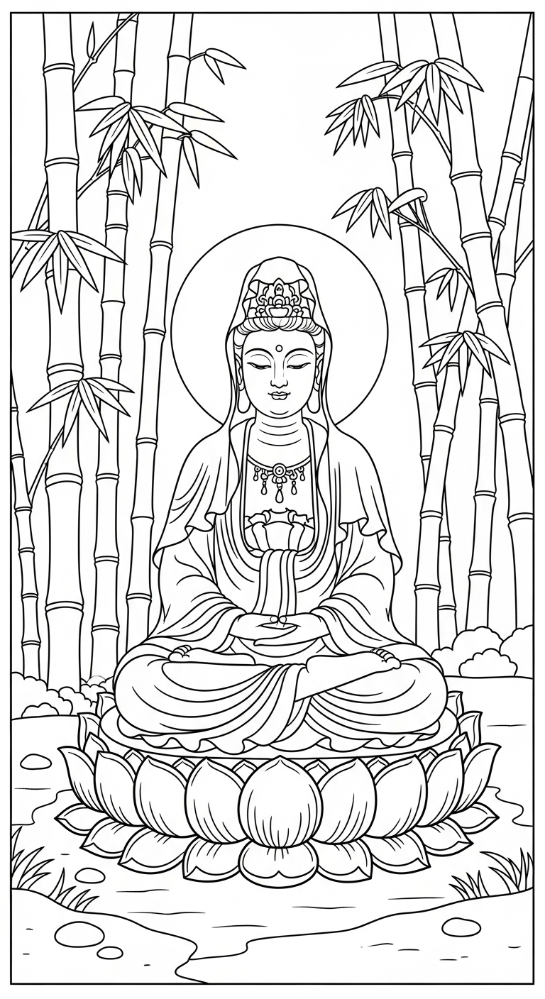 hình tô màu quan âm bồ tát cho bé 1
