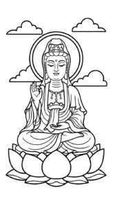 in tranh tô màu quan âm bồ tát cho bé 4 tuổi