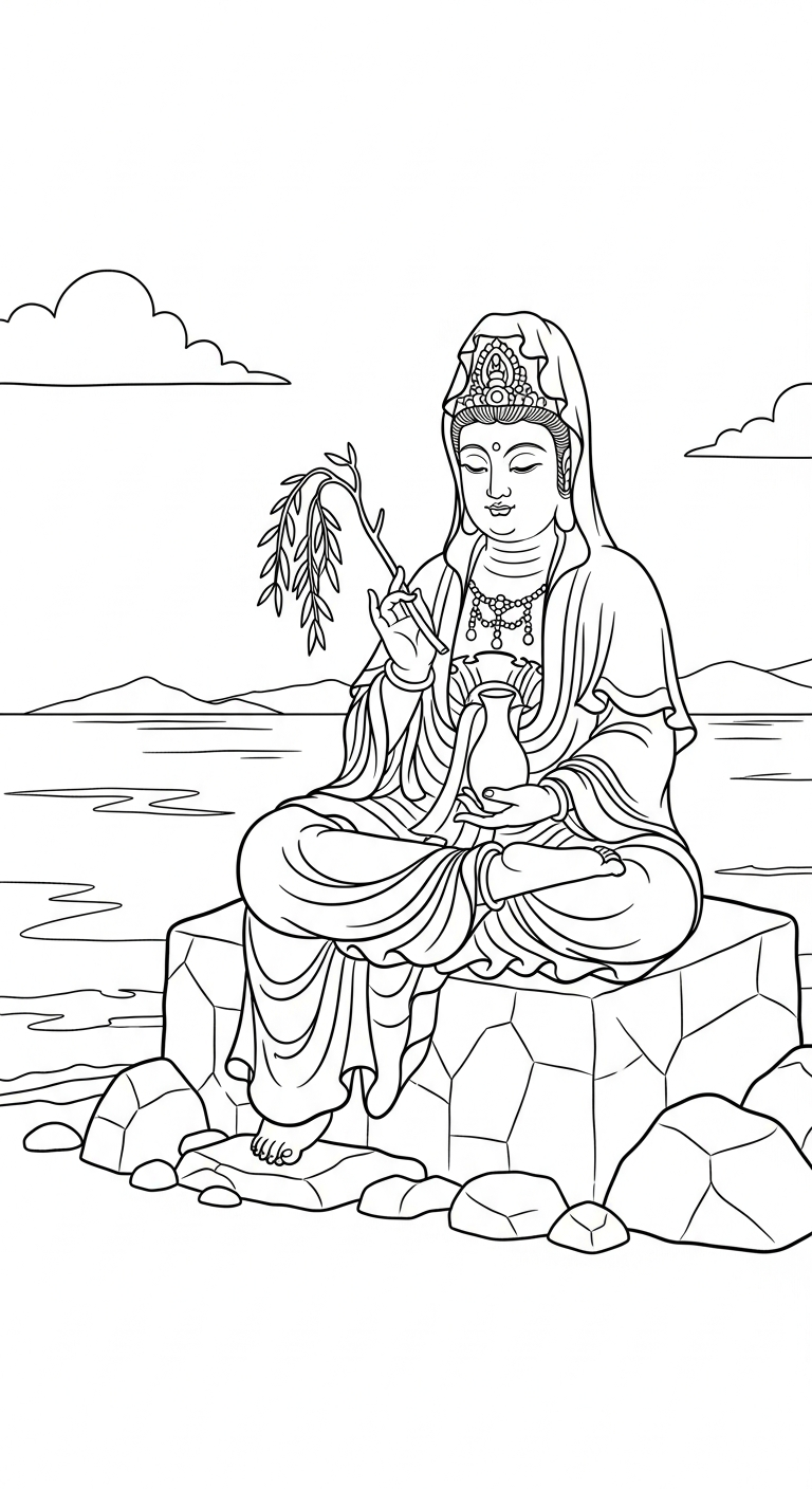 tranh tô màu quan âm bồ tát in ngay