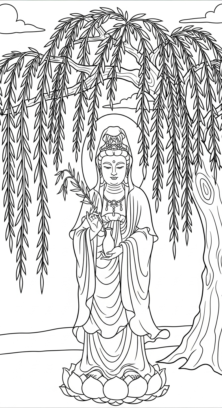 mẫu in hình tô màu quan âm bồ tát cho bé 1