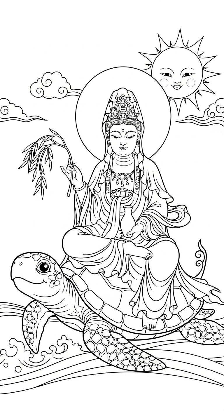 download hình tô màu quan âm bồ tát cho bé