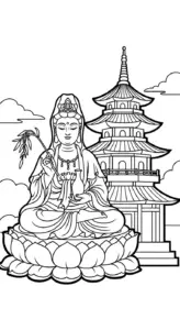 in hình tô màu quan âm bồ tát cho bé 8 tuổi