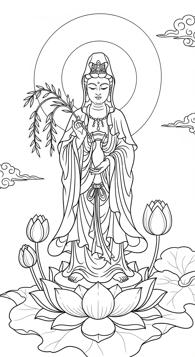 tải hình tô màu quan âm bồ tát cho bé 5 tuổi 2