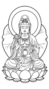 tranh tô màu quan âm bồ tát cho bé 8 tuổi