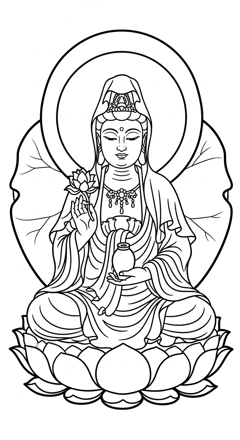 tranh tô màu quan âm bồ tát cho bé 8 tuổi