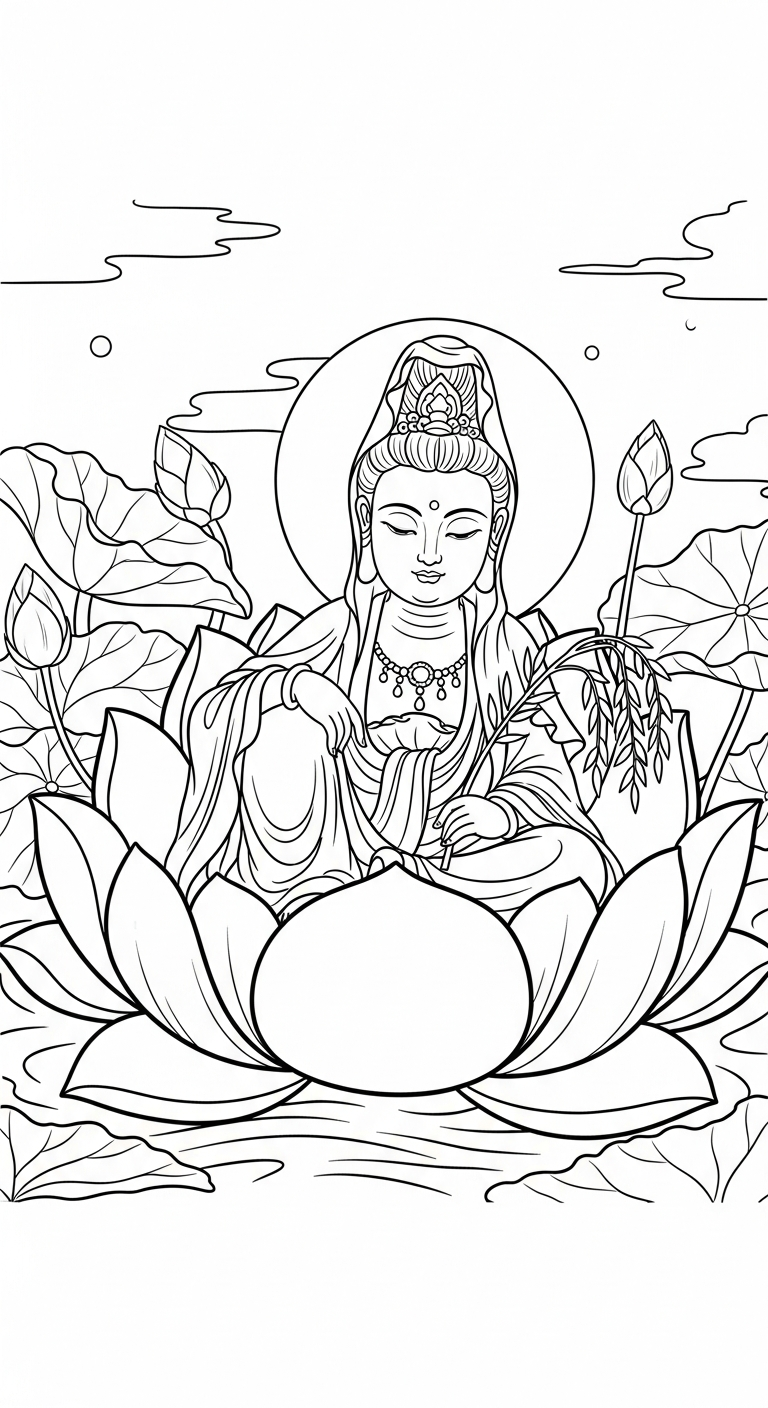 tải hình tô màu quan âm bồ tát cho bé