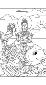 in hình tô màu quan âm bồ tát cho bé 6 tuổi