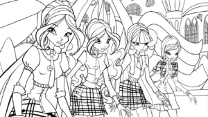 file hình tô màu Winx cho bé in