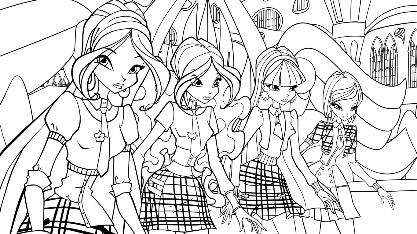 file hình tô màu Winx cho bé in