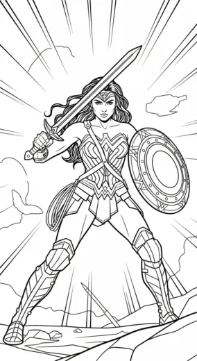 hình tô màu Tranh Tô Màu Wonder Woman 5 cho bé 7-8 tuổi